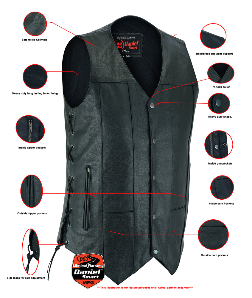 RC Men's Ten Pocket Utility Black Vest - TALL
