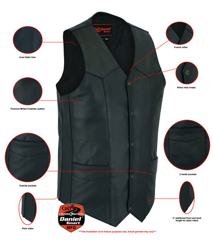 RC Men's Tall Classic Motorcycle Leather Vest - Black