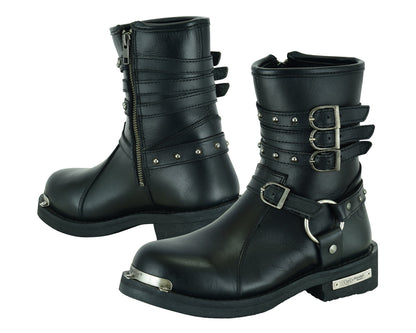 RC Women's 9 Inch Black Triple Buckle Leather Harness Boot