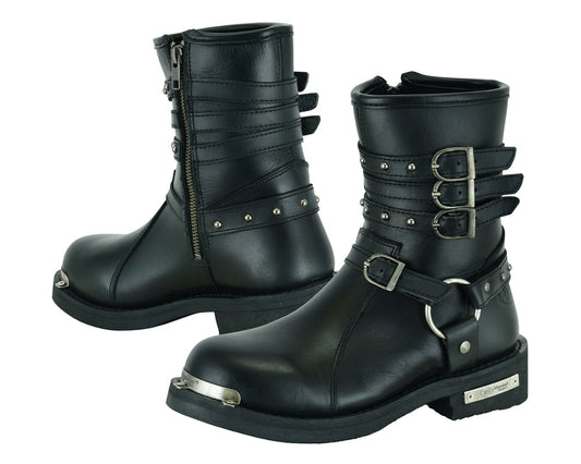 RC Women's 9 Inch Black Triple Buckle Leather Harness Boot