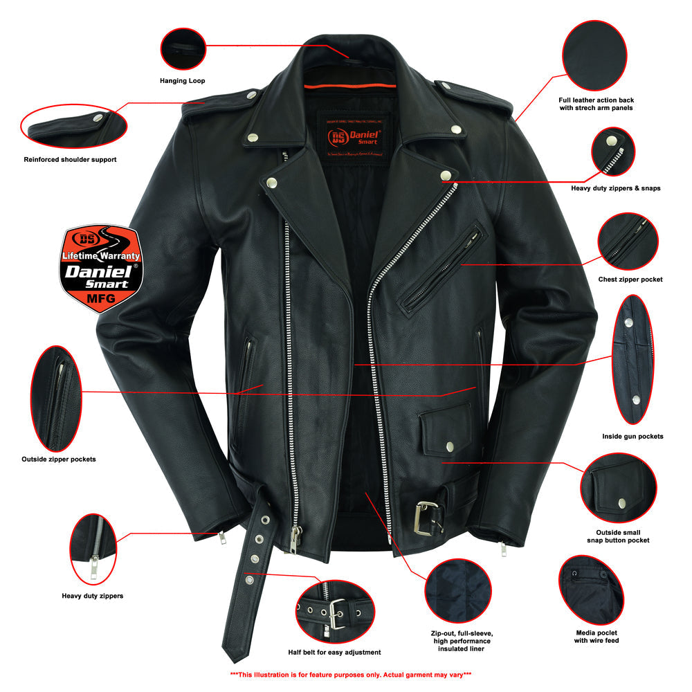 RC Men's Classic Plain Side Police Style M/C Jacket - TALL