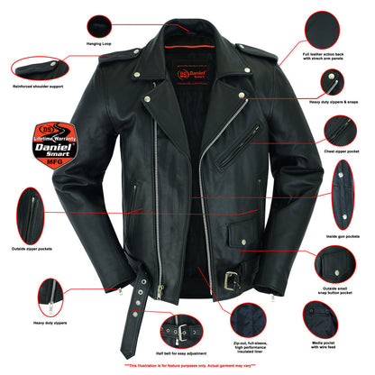 RC Men's Classic Plain Side Police Style M/C Jacket - TALL