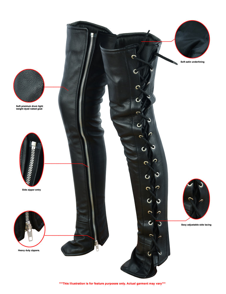 RC Women's Black Thigh High Leather Side Lace Leggings