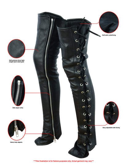RC Women's Black Thigh High Leather Side Lace Leggings