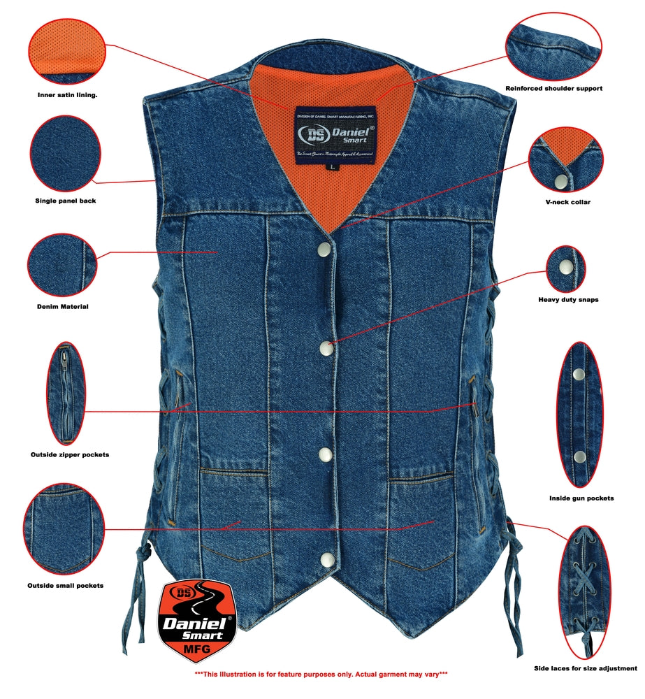 DM Women's 6 Pocket Denim Utility Vest - Blue