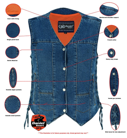 DM Women's 6 Pocket Denim Utility Vest - Blue