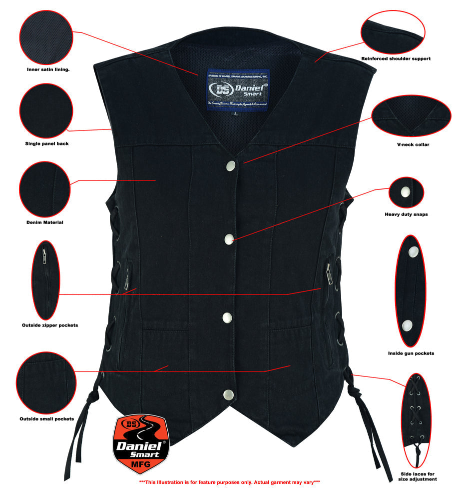 DM Women's 6 Pocket Denim Utility Vest - Black