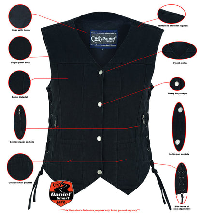 DM Women's 6 Pocket Denim Utility Vest - Black