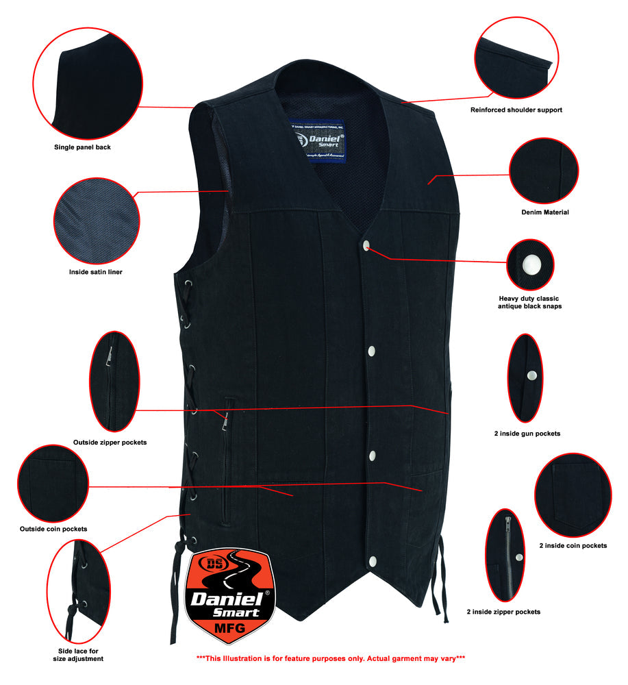 DM Men's Ten Pocket Denim Utility Vest - TALL