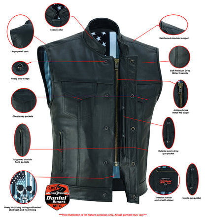 RC Private Men's Black Leather Motorcycle Vest