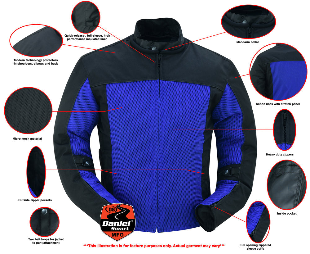 RC Cross Wind Micro Mesh Mens Motorcycle Jacket - Blue