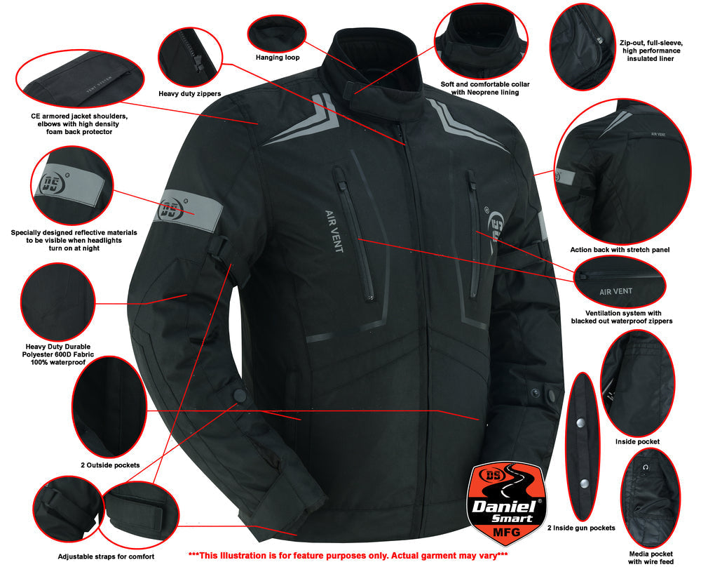 RC Flight Wings - Mens Textile Motorcycle Jacket - Black