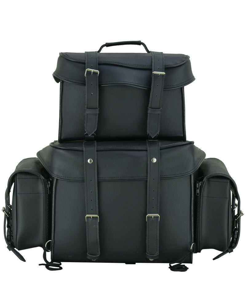 RC Leather Black PVC Large Four Piece Motorcycle Touring Tail Bag