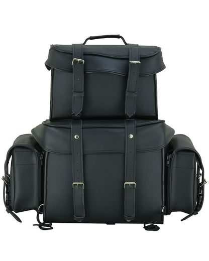 RC Leather Black PVC Large Four Piece Motorcycle Touring Tail Bag