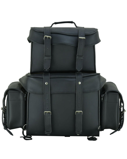 RC Leather Black PVC Large Four Piece Motorcycle Touring Tail Bag