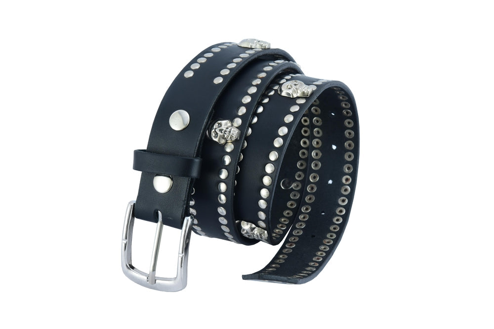 BLT2018 Black Leather Belt with Silver StuRC and Skulls