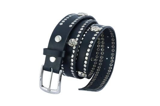 BLT2018 Black Leather Belt with Silver StuRC and Skulls