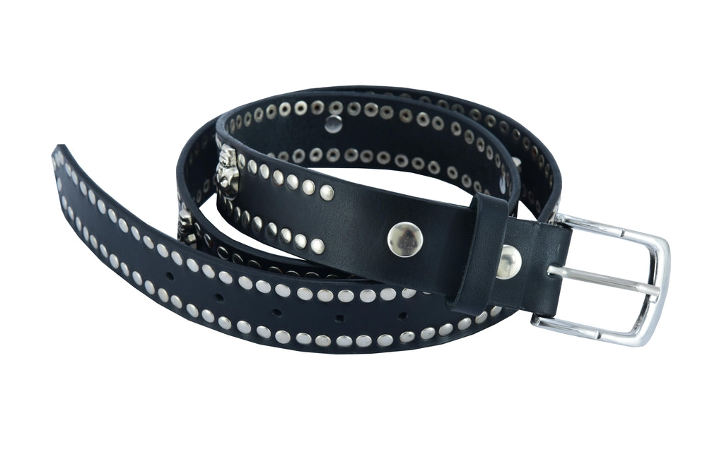 BLT2018 Black Leather Belt with Silver StuRC and Skulls