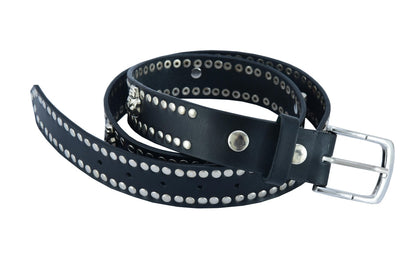 BLT2018 Black Leather Belt with Silver StuRC and Skulls