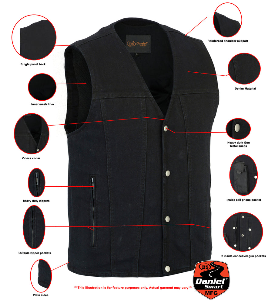 DM Men's Black Plain sides Denim Motorcycle Vest –  Heavy Snaps