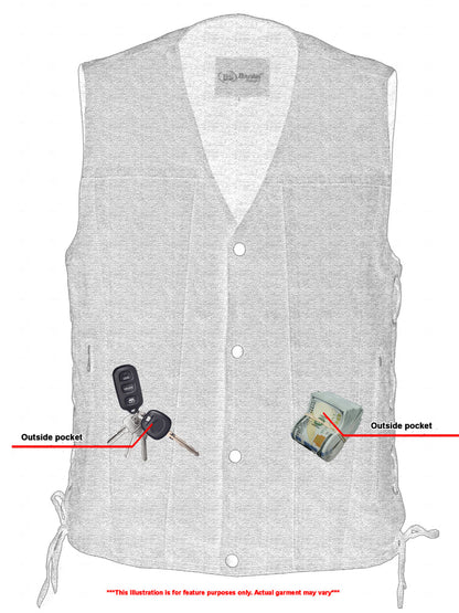 DM Men's Black Denim Motorcycle Vest – Single Panel Back