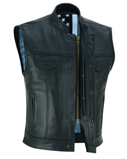 RC Private Men's Black Leather Motorcycle Vest
