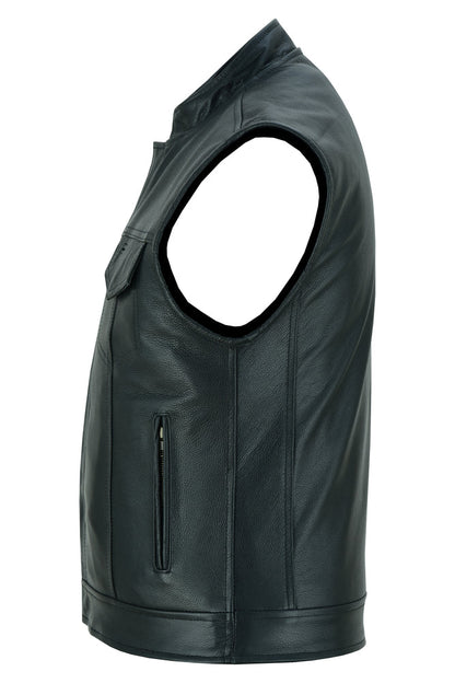 RC Private Men's Black Leather Motorcycle Vest