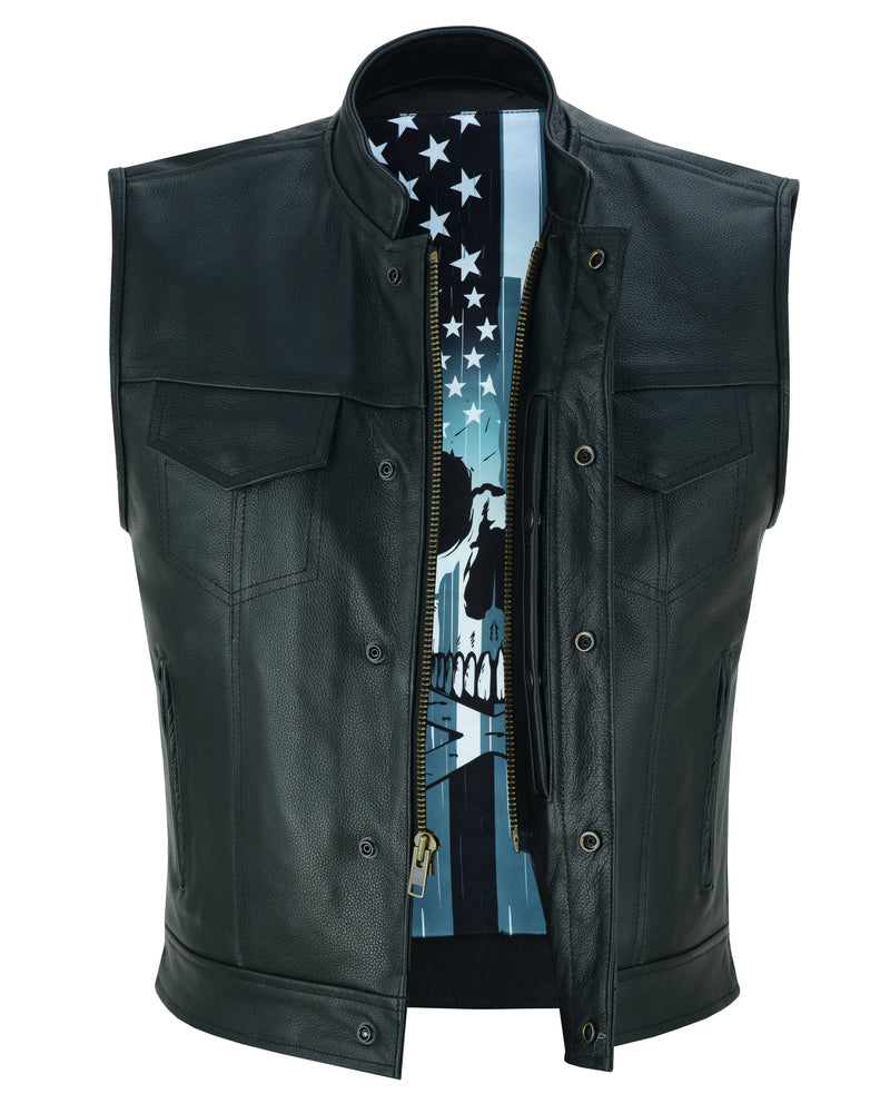RC Private Men's Black Leather Motorcycle Vest
