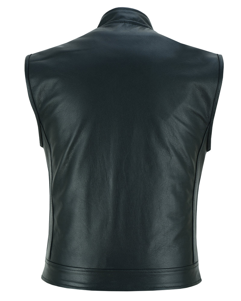 RC Private Men's Black Leather Motorcycle Vest