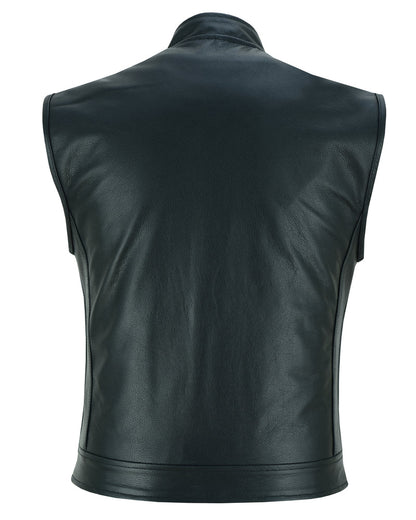 RC Private Men's Black Leather Motorcycle Vest