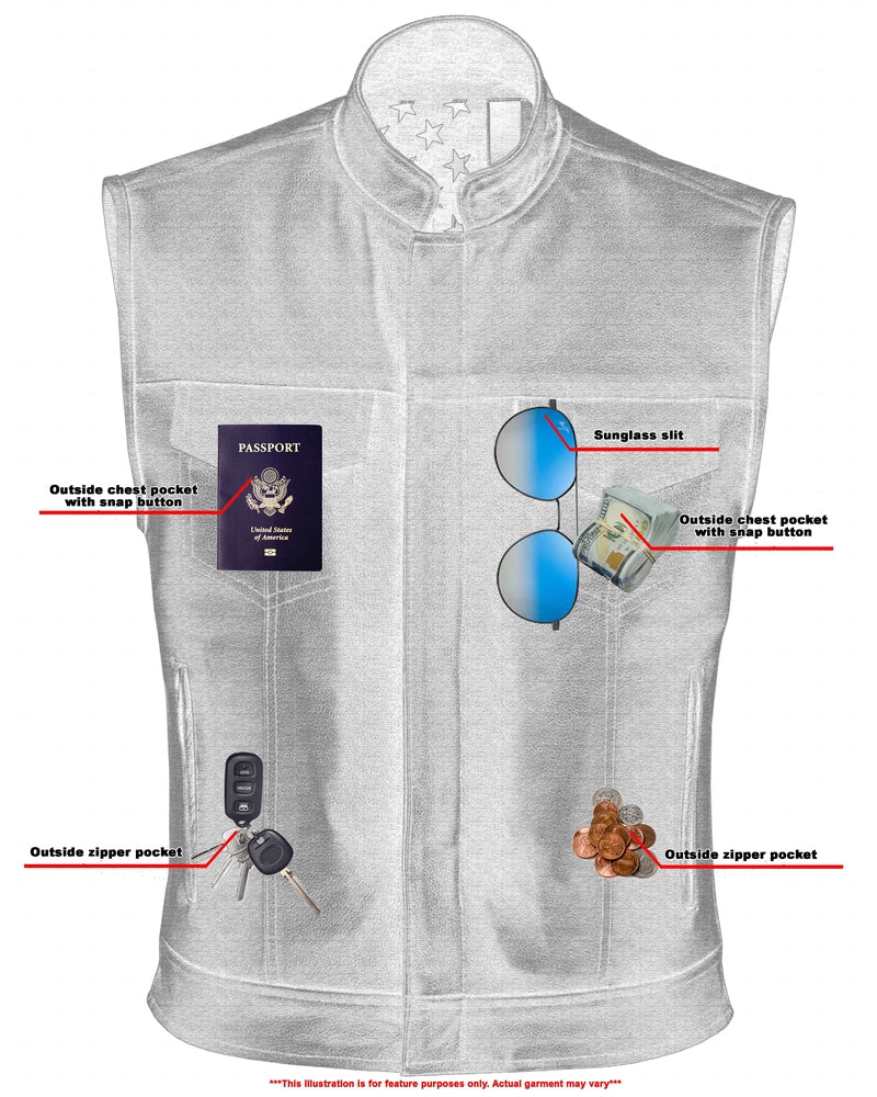 RC Private Men's Black Leather Motorcycle Vest
