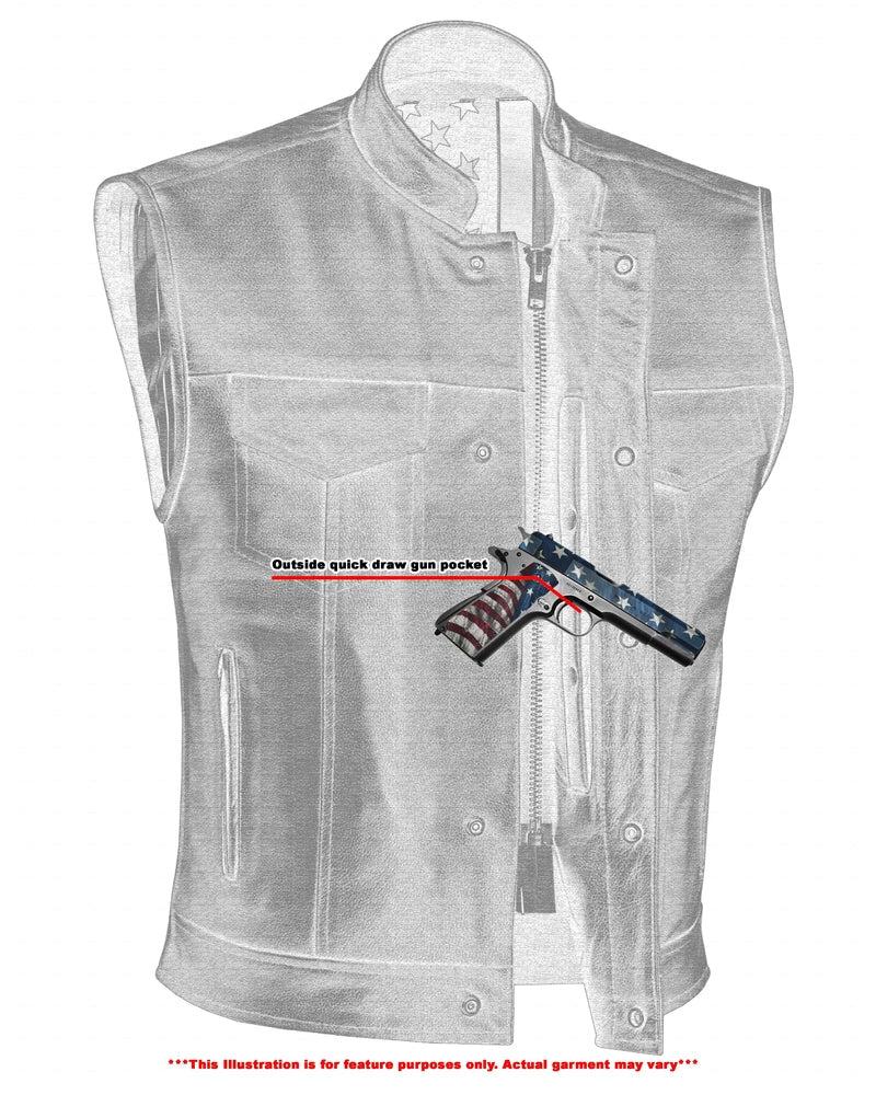 RC Private Men's Black Leather Motorcycle Vest