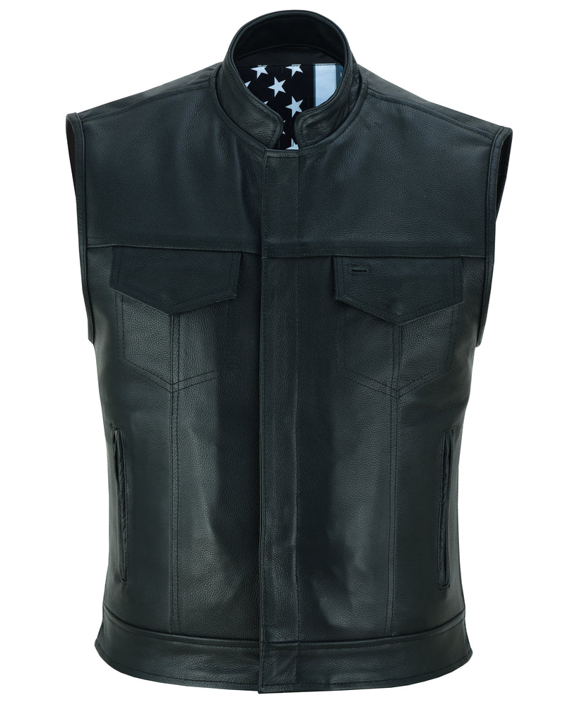 RC Private Men's Black Leather Motorcycle Vest