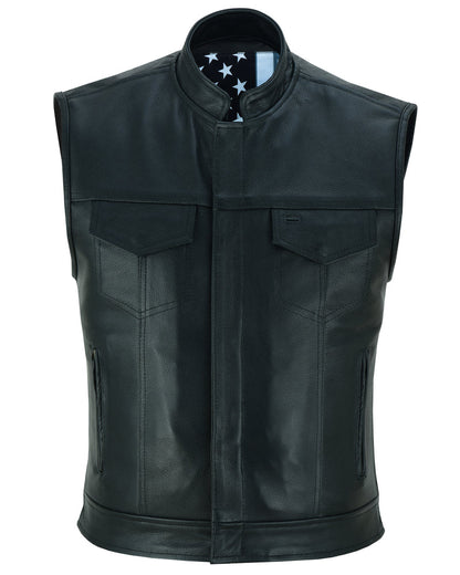 RC Private Men's Black Leather Motorcycle Vest
