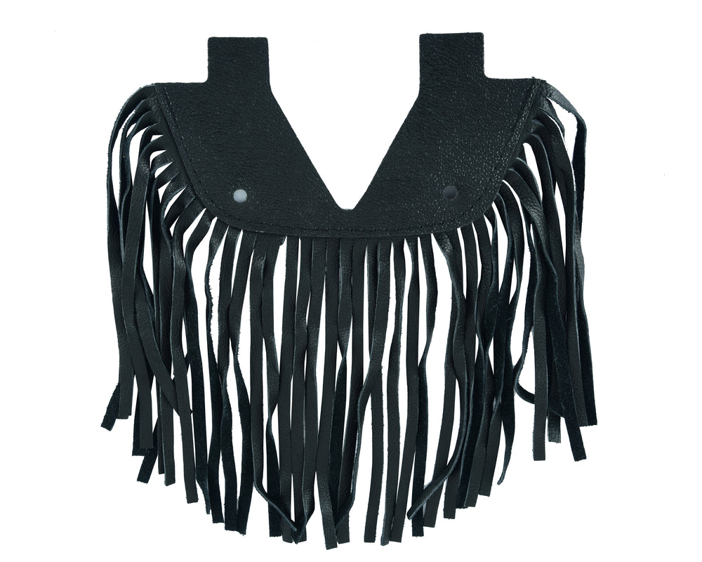 B1004 Black Leather Floor BoarRC with Fringe - Small