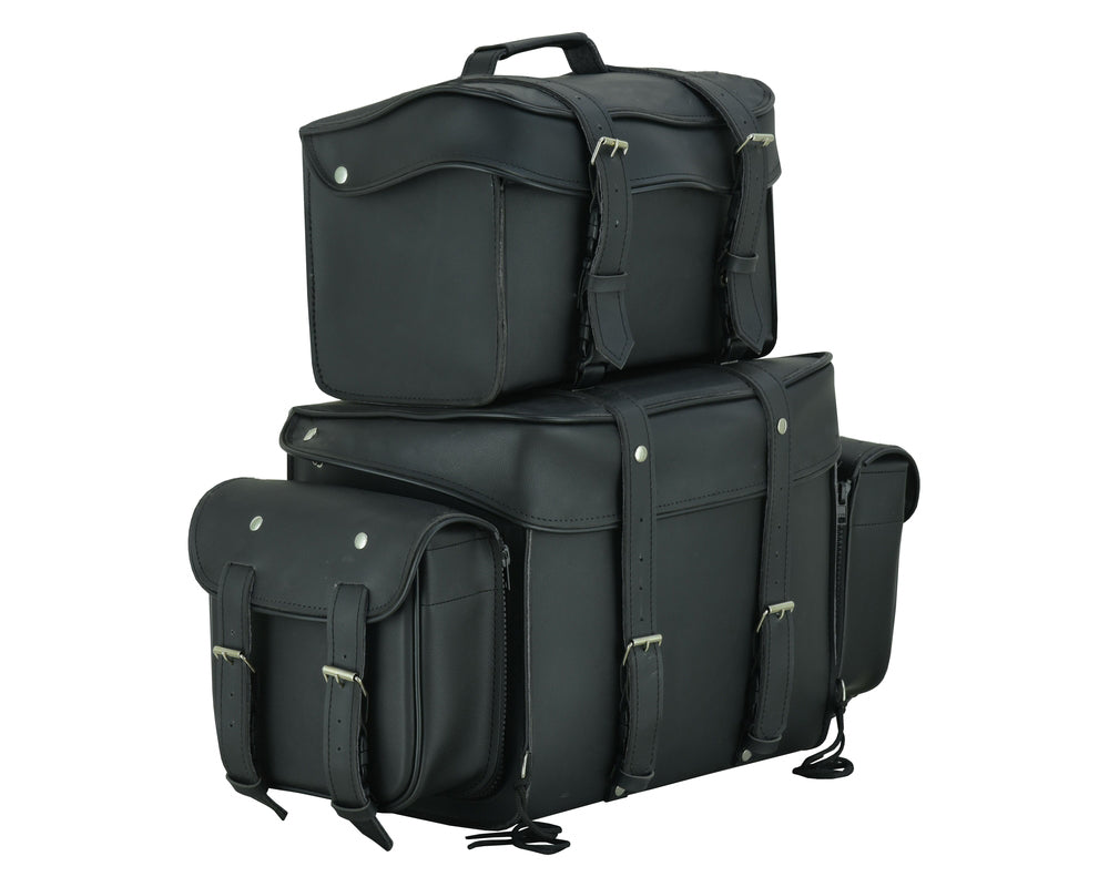 RC Leather Black PVC Large Four Piece Motorcycle Touring Tail Bag
