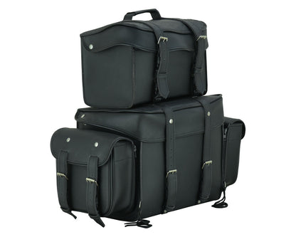 RC Leather Black PVC Large Four Piece Motorcycle Touring Tail Bag