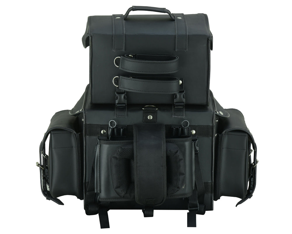 RC Leather Black PVC Large Four Piece Motorcycle Touring Tail Bag
