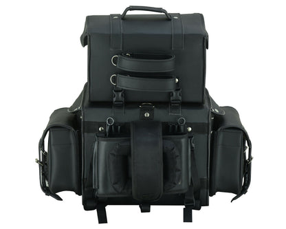RC Leather Black PVC Large Four Piece Motorcycle Touring Tail Bag