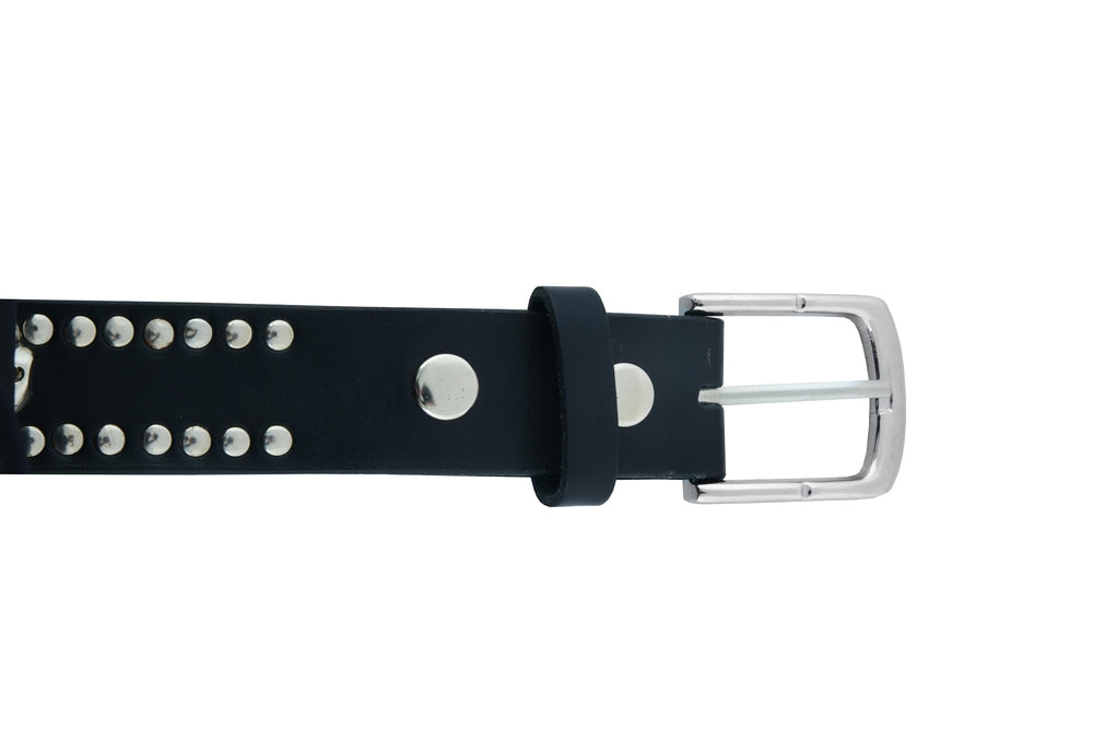BLT2018 Black Leather Belt with Silver StuRC and Skulls