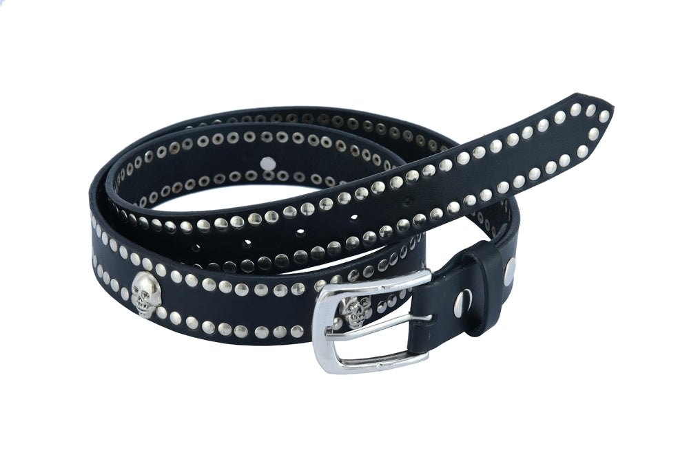 BLT2018 Black Leather Belt with Silver StuRC and Skulls
