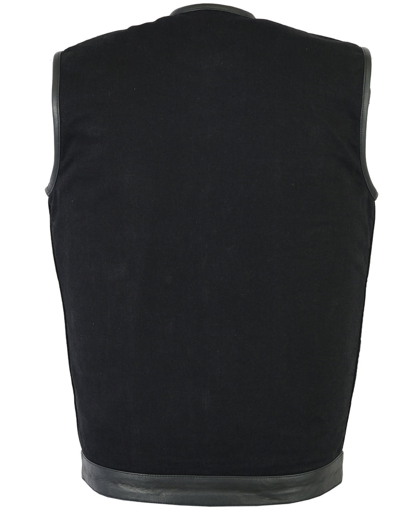 DM Men's Black Denim Single Panel Concealment Vest W/Leather Trim-