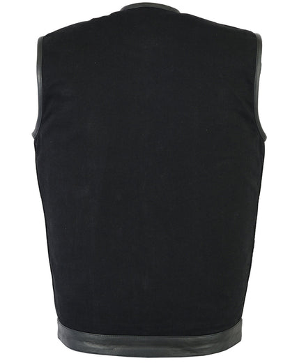 DM Men's Black Denim Single Panel Concealment Vest W/Leather Trim-