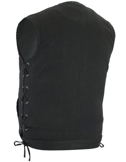 DM Men's Upgraded All-Black Denim Motorcycle Vest – Smart Access Pockets
