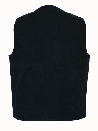 DM Men's Traditional Motorcycle Denim Vest with Plain Sides