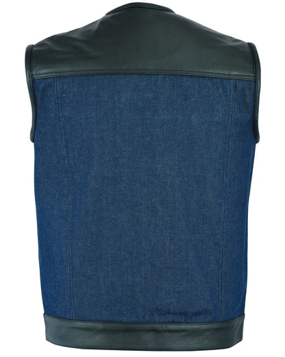 DM Men's Leather/Denim Combo Vest (Black/Broken Blue)