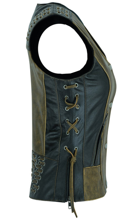 RC Women's Vest with Grommet and Lacing Accents - Two Tone