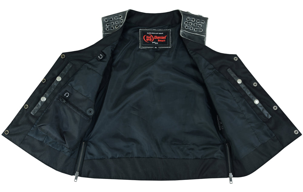 RC Women's Gray Vest with Grommet and Lacing Accents