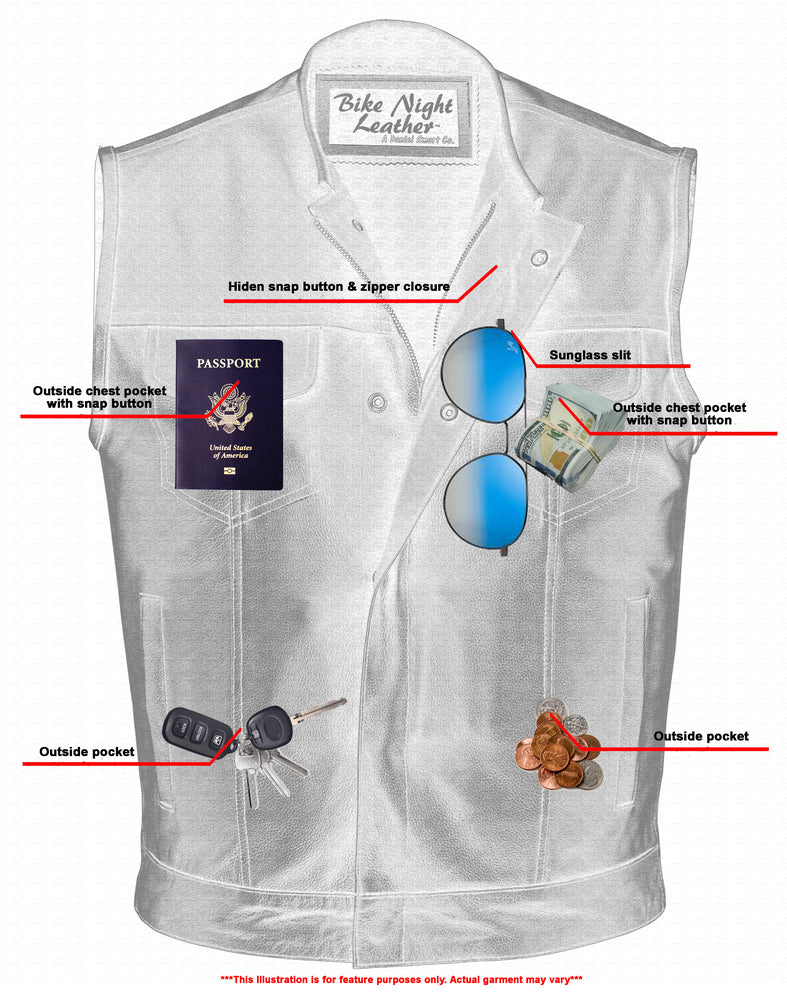 Men's AM  Black Cowhide Leather Motorcycle Vest