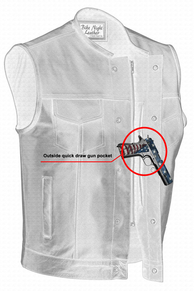 Men's AM  Black Cowhide Leather Motorcycle Vest